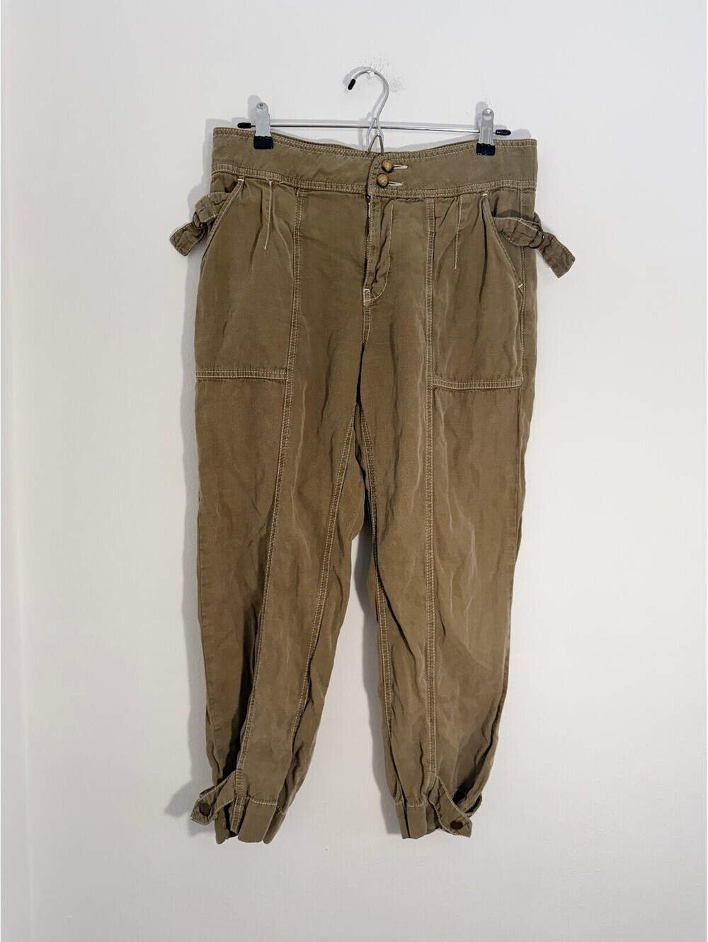 Anthropologie Utility Cargo Jogger Pants Women's US 8 Taupe Lyocell Linen Blend